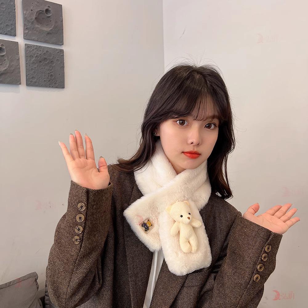 Little Bear Plush Scarf: Warm, Cute Snood for Girls - Winter Neck Warmer & Versatile Cartoon Doll Accessory