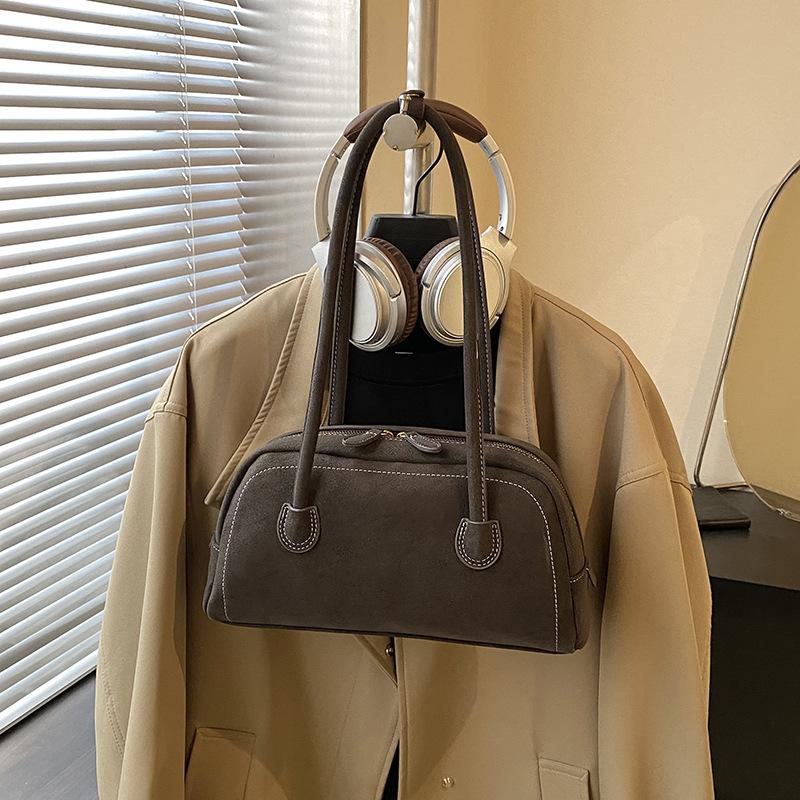 Vintage Suede Casual Bowling Shoulder Bag Women Korean Style Fashion Handle Bag Comfortable and Versatile Texture Storage Bags
