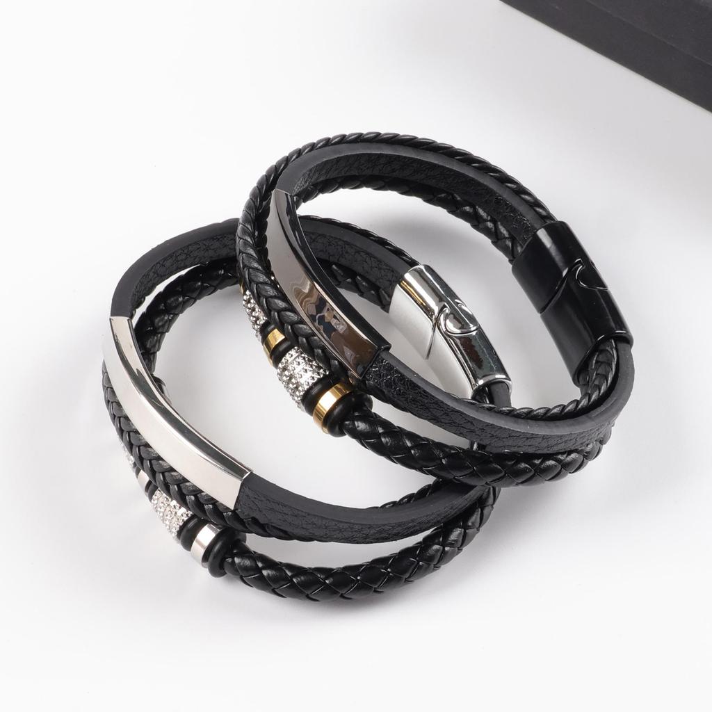 Geflochtenes Lederarmband für Herren - Echtes Leder, Edelstahl, Magnetverschluss, Stilvolles Accessoire