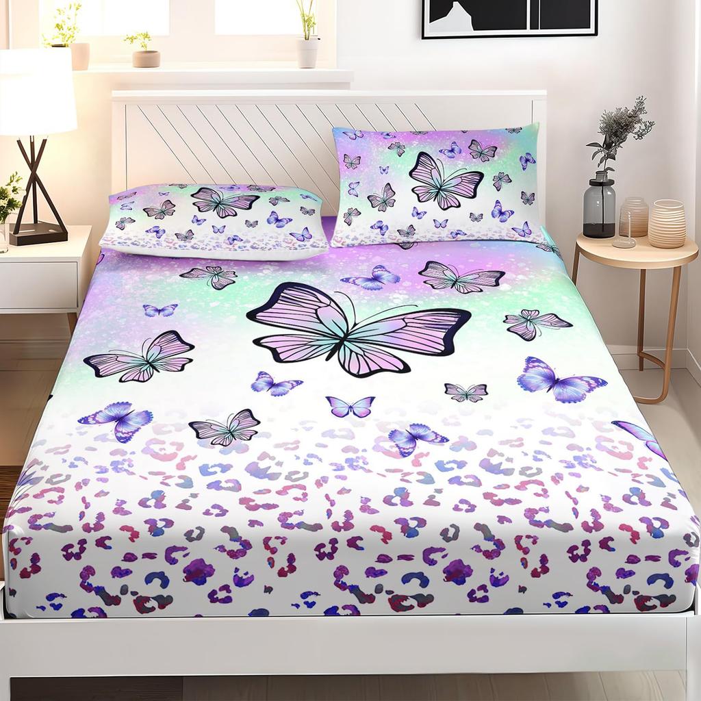 Beautiful Butterfly Pattern Mattress Three-Piece Digital Printing Mattress Bedding Set Adult Children