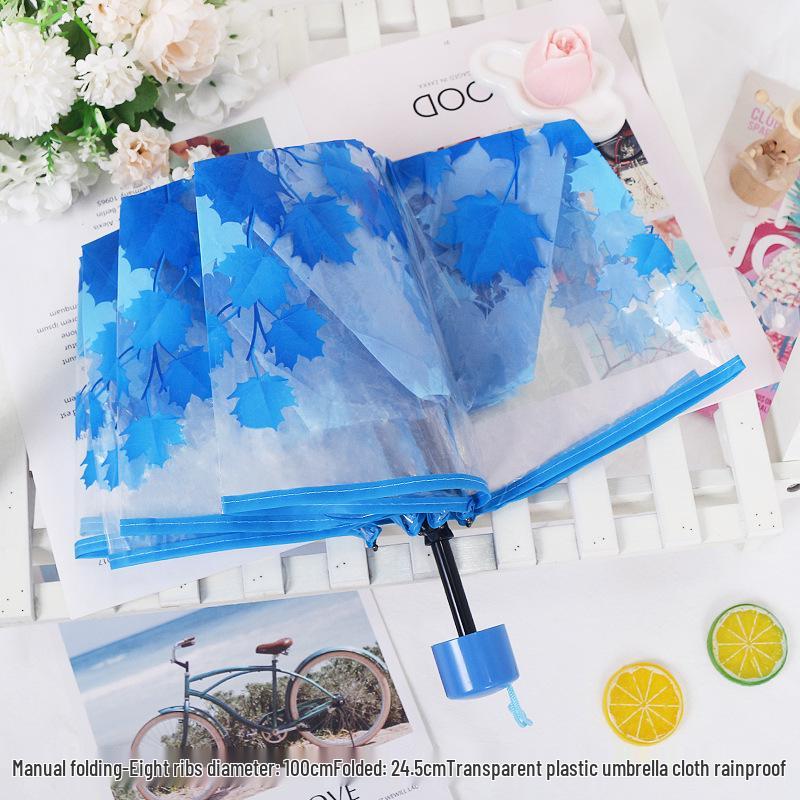 Japanese Forest Style Transparent Cherry Blossom Umbrella with Arched Long Handle for Students