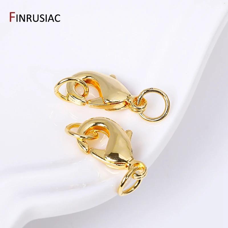 10/12mm Lobster Clasp Claw Clasps 14k/18k Gold Plated Brass Lobster Clasps With 4mm Closed Rings For DIY Jewelry Making Supplies