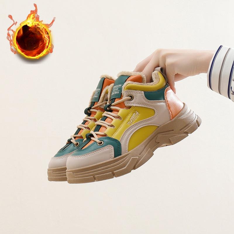 Vintersnestøvler for kvinner Chunky plattform Snøring Fuskepelsfôr Korte ankelstøvletter Sko Dames Sklisikre Varme Fleeceforede Gåsko