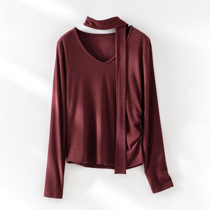 

Slim-fit collar with streamer design, knitted sweater inside women s early autumn new skin-friendly, fashionable and thin bottoming shirt XL