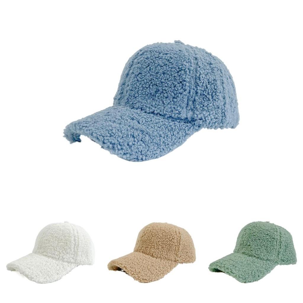 Lamb Womens Wool Baseball Cap Fleece Pure Color Warm Outdoor Winter Autumn