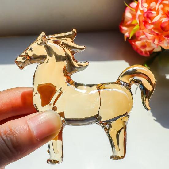 Yousheng Fake Crystal Horse Figurine Hand-carved Miniature Pony Statue Healing Stone Animal Collectible Sculpture Fengshui Decoration Ornament