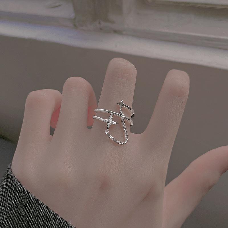 Chain star double-layer ring, women's light luxury niche design personality trendy adjustable ring