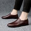 Men Casual Shoes Men's Genuine Leather Fashionable Breathable Peas Shoes Trend Black All-match Wear-resistant Flat Shoes