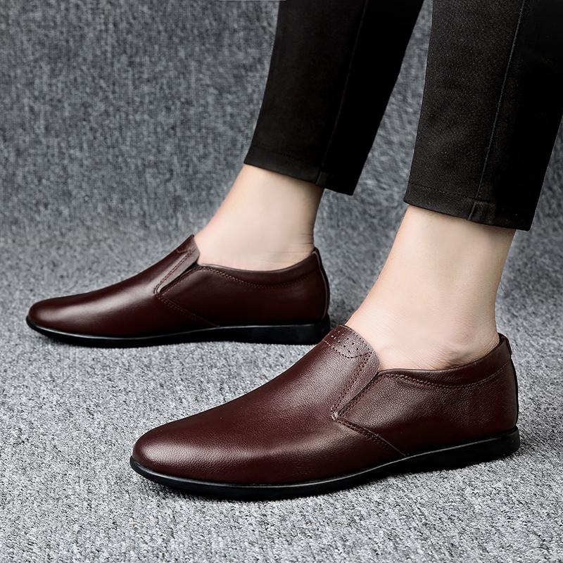 Men Casual Shoes Men's Genuine Leather Fashionable Breathable Peas Shoes Trend Black All-match Wear-resistant Flat Shoes
