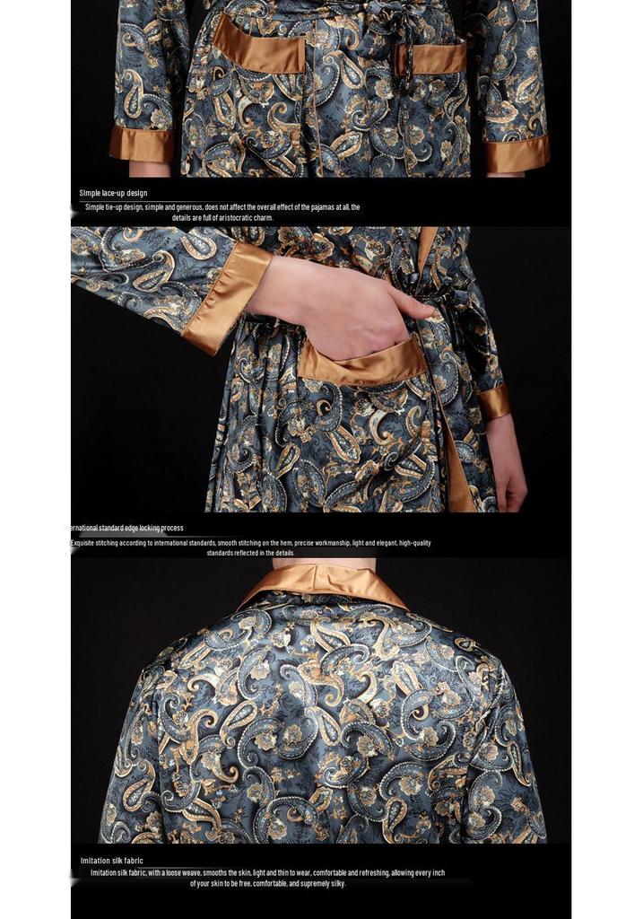 Men's Silk Pajama Set: Mid-Length Robe & Short/Long Sleeve Options for Spring, Summer, and Autumn