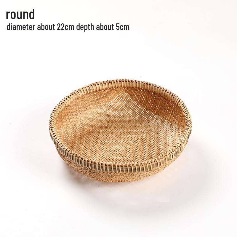 

Handmade Bamboo Woven Basket for Fruits and Snacks - Round Living Room Storage Tray