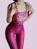 Women'S Lace Breast Bodysuit Patchwork Oil Shiny Glossy Sheer Thin Shaping Woman Tights High Elastic Sleeveless Bodysuit Yoga