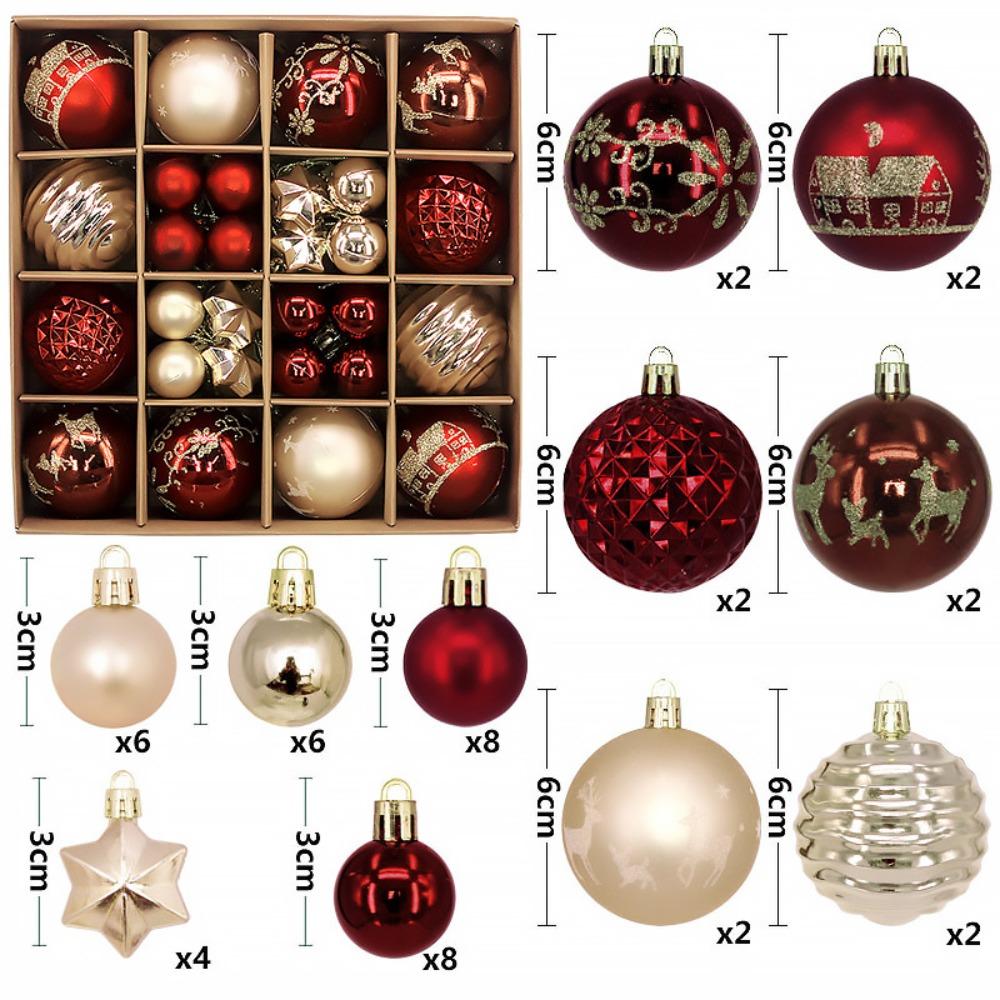 44PCS High-quality Plastic Christmas Ball Set 20 Colors 3-6cm Christmas Tree Balls Suspensable Xmas Ornament Ball Scene Supplies