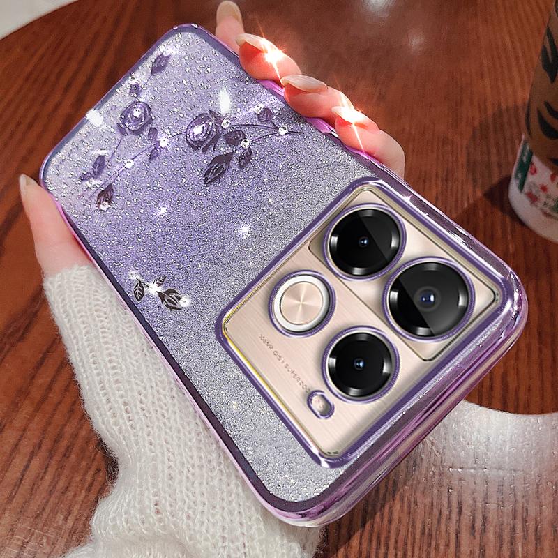 

KADEM For Infinix Note 40 Pro 4G/40 Pro 5G TPU Case Glitter Rhinestone Decor Phone Cover Purple