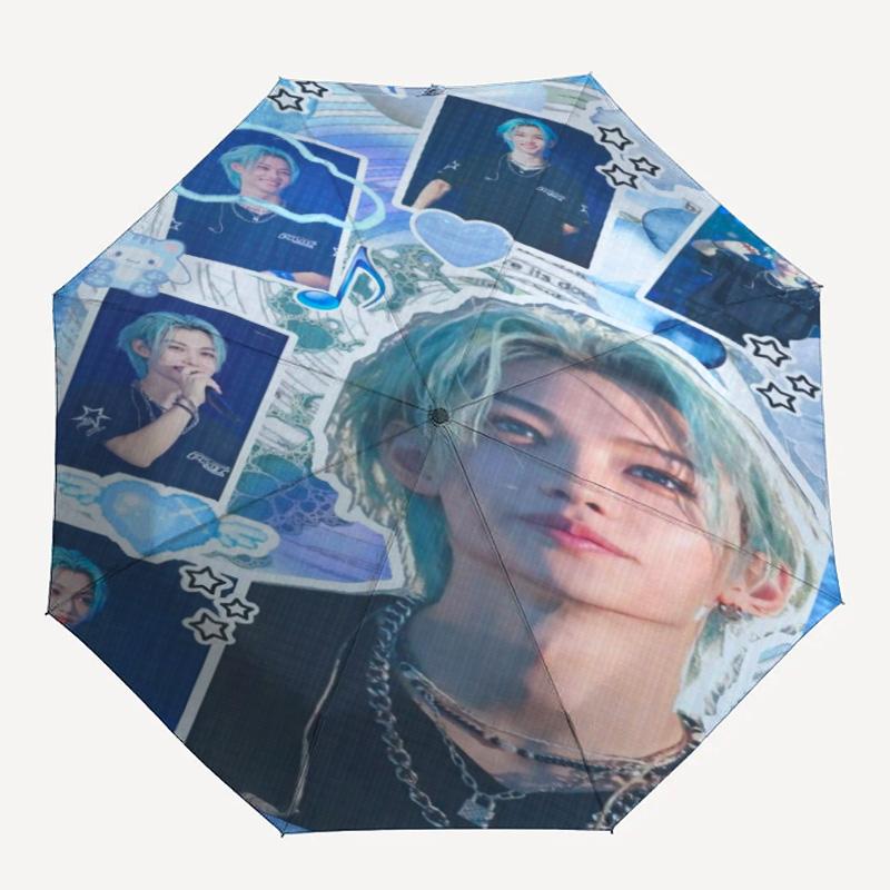 1pc Kpop Umbrella Portable Folding Umbrella Iron Frame Hole Bone Structure Outdoor Home Umbrella