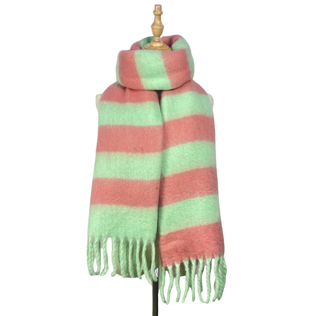 High Quality Wool Blend Striped Scarf Women Fall Winter New Thick Warm Muffler Female Simple Versatile Fashion Fringed Shawl