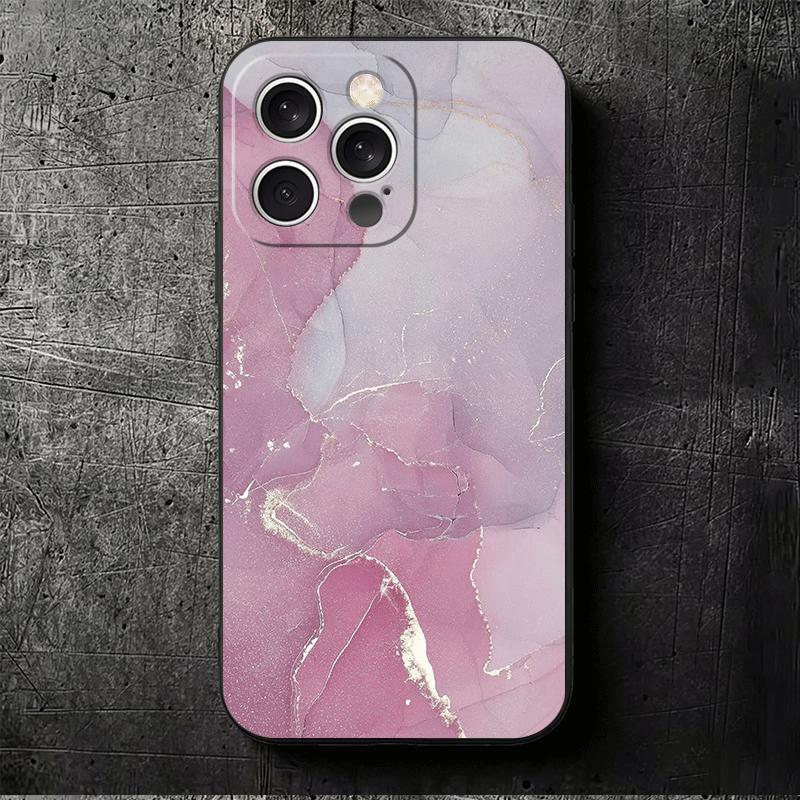 Gold Granite Marble Pattern Soft Phone Case for iPhone 16 16E 17 Air 15 Pro Max 14 Plus 13 Mini 11 12 7 Black Cover Back Shell