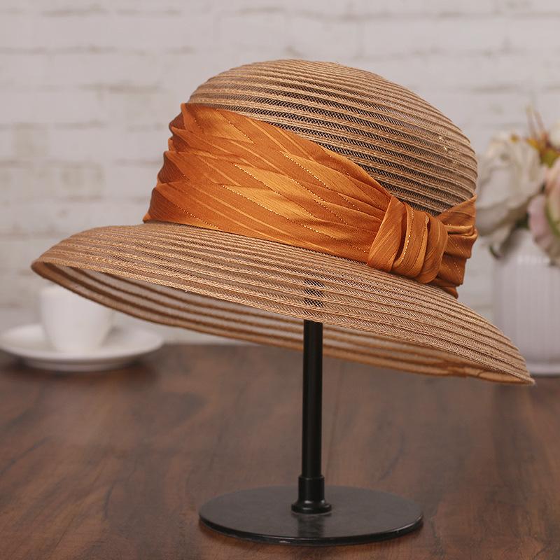 

JYL TS DIY Hepburn Organza Hat Wide Brim Sun Protection Sheer Fabric camel_M(56-58cm） середній бірюзового кольору