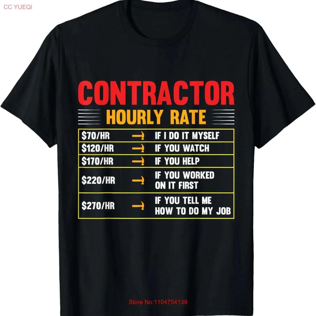Contractor Hourly Rate Price Chart Funny T Shirt vintage Washed Top For Everyday Wear Soft graphic Breathable fashion Casual