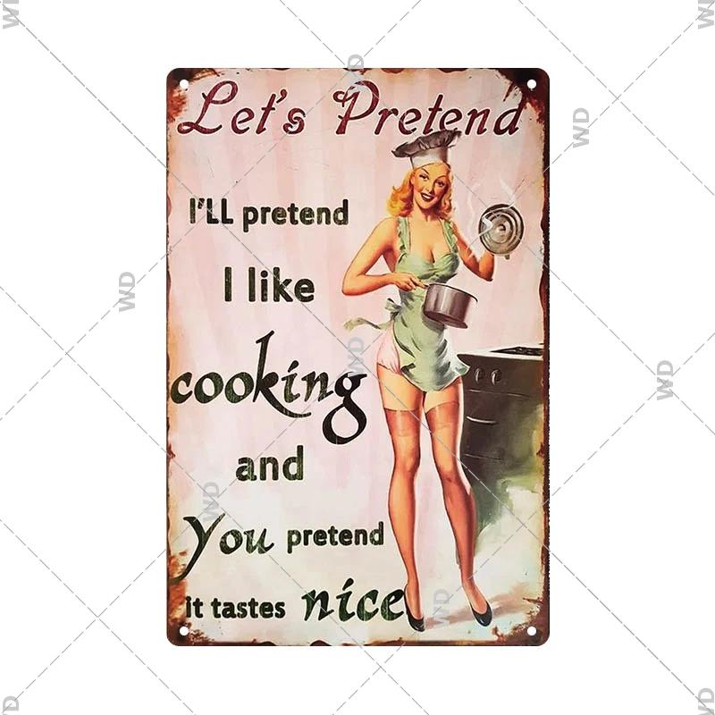 Retro Plåtskylt Köksregler Mat Järnmålning Väggkonst Metall Vintage Plakett Metallaffischer för Hus Hem Matsal Dekor