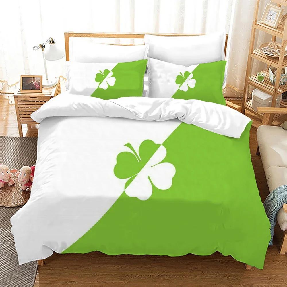 St. Patrick'S Day Duvet Cover Set Lucky Clovers Bedding Set Microfiber Green Four Leaves Clover Comforter Cover Twin Queen Size