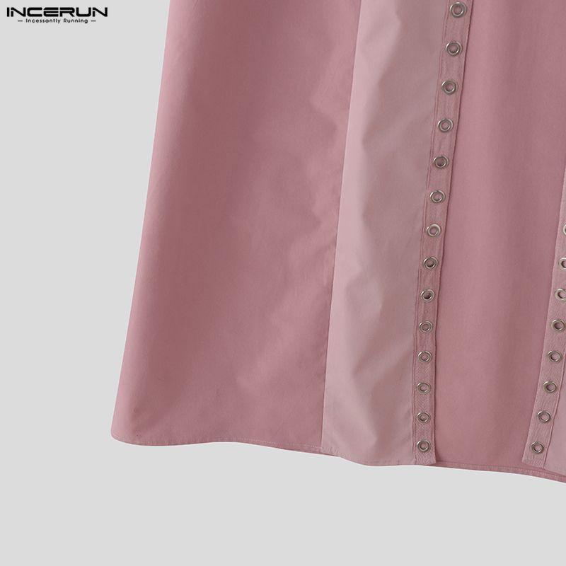 INCERUN Men Stand Neck Sleeveless Open Front Eyelet Casual Cosplay Long Vest Cardigan