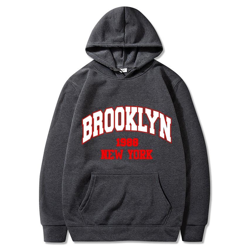 Autumn Winter Brooklyn1988 New York Printed Solid Color Hoodie Classic Coat Daily Casual Hoodie Street Sweatshirt Gift