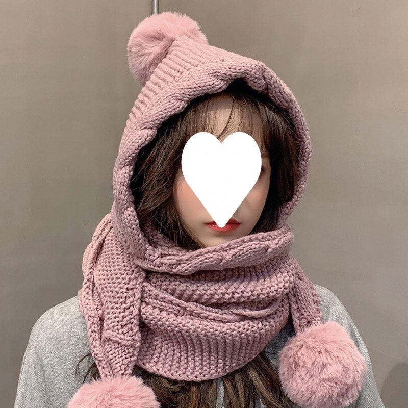 

Шапка для женщин, теплая шапка-шарф с капюшоном для ушей и шеи на завязках, модная вязаная шапка-бини для холодной погоды