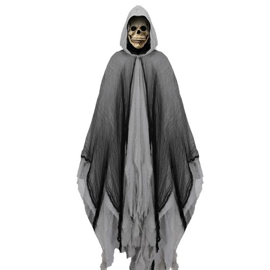 Halloween Grim Reaper Costume Black Hooded Cloak with Skull Masque Vintage Medieval Cape for Adult Cosplay Props