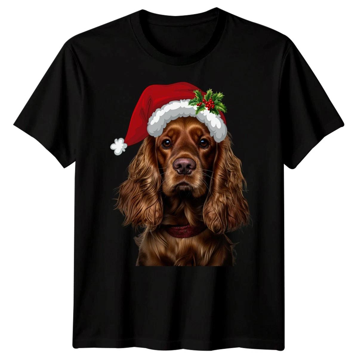 Spaniel Dog Christmas Holiday Animals Mens Womens Graphic Tee Festive Tee 3XL