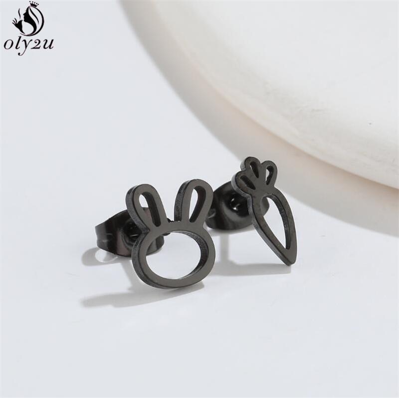 Asymmetry Stainless Steel Key Lock Earring for Women Rabbit Carrot Piercing Jewelry Girls Earrings Gifts Accessories