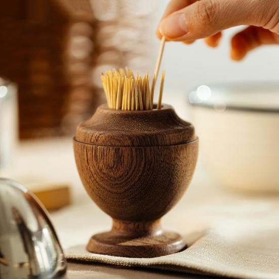 Stainless Steel Wooden Toothpick Holder Dustproof Toothpick Dispenser Box Home Office Restaurant Desktop Toothpick Organizer Container
