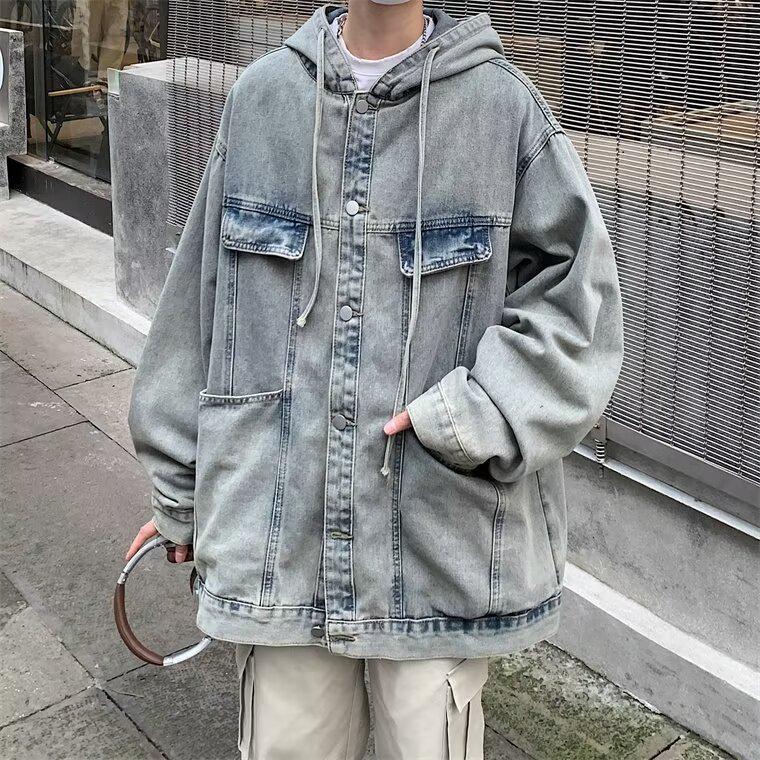 Men's Trendy Distressed Denim Hooded Jacket - Fashionable Spring/Autumn Loose Fit