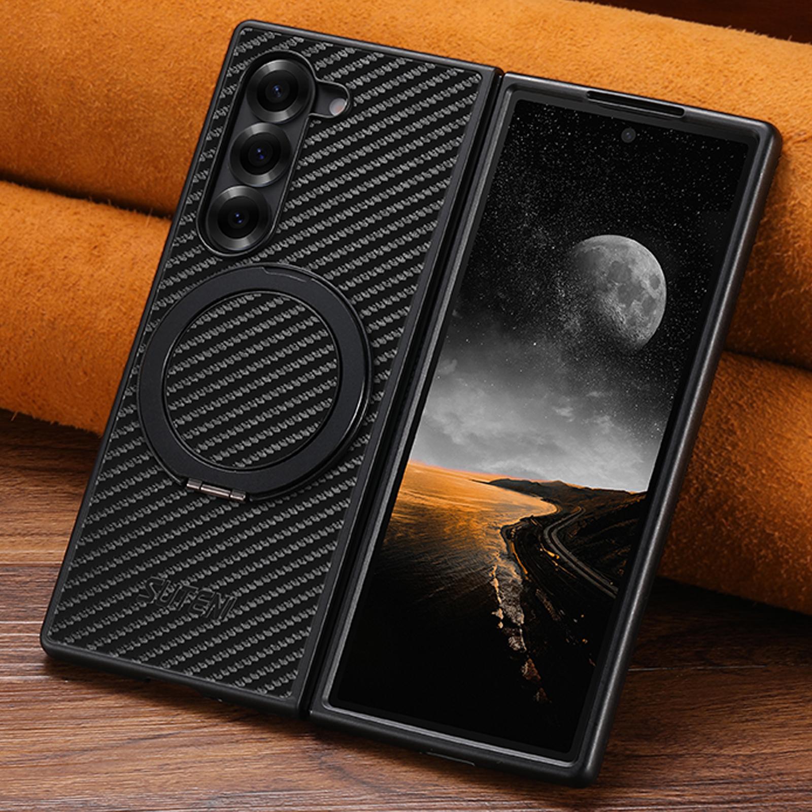 

Mobile Phone Case Magnet Wireless Charging 360° Rotating Stand Faux Leather Ring Buckle for Samsung Galaxy Z Fold 7 6 5 Galaxy Z Fold7 чёрный