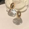 Metal Shell Pendant Oval Stud Earrings for Women Fashion Simple Light Luxury Personalized Girls Party Jewelry Birthday Gift