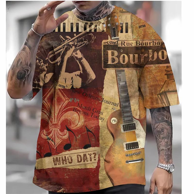 Retro Men's Short Sleeve T-shirt 3d Rock Music Print Tee Shirts For Men Clothing Summer Quick Dry Tees Top Street Harjauku