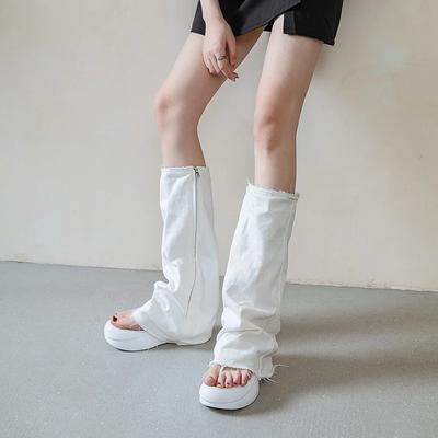 Lange Laarzen Dames Zwart 2024 Nieuwe Stijl Clip Teen Dikke Zool Denim Broekschacht Coole Laarzen voor Dames Sandaal Botas De Mujer TPU