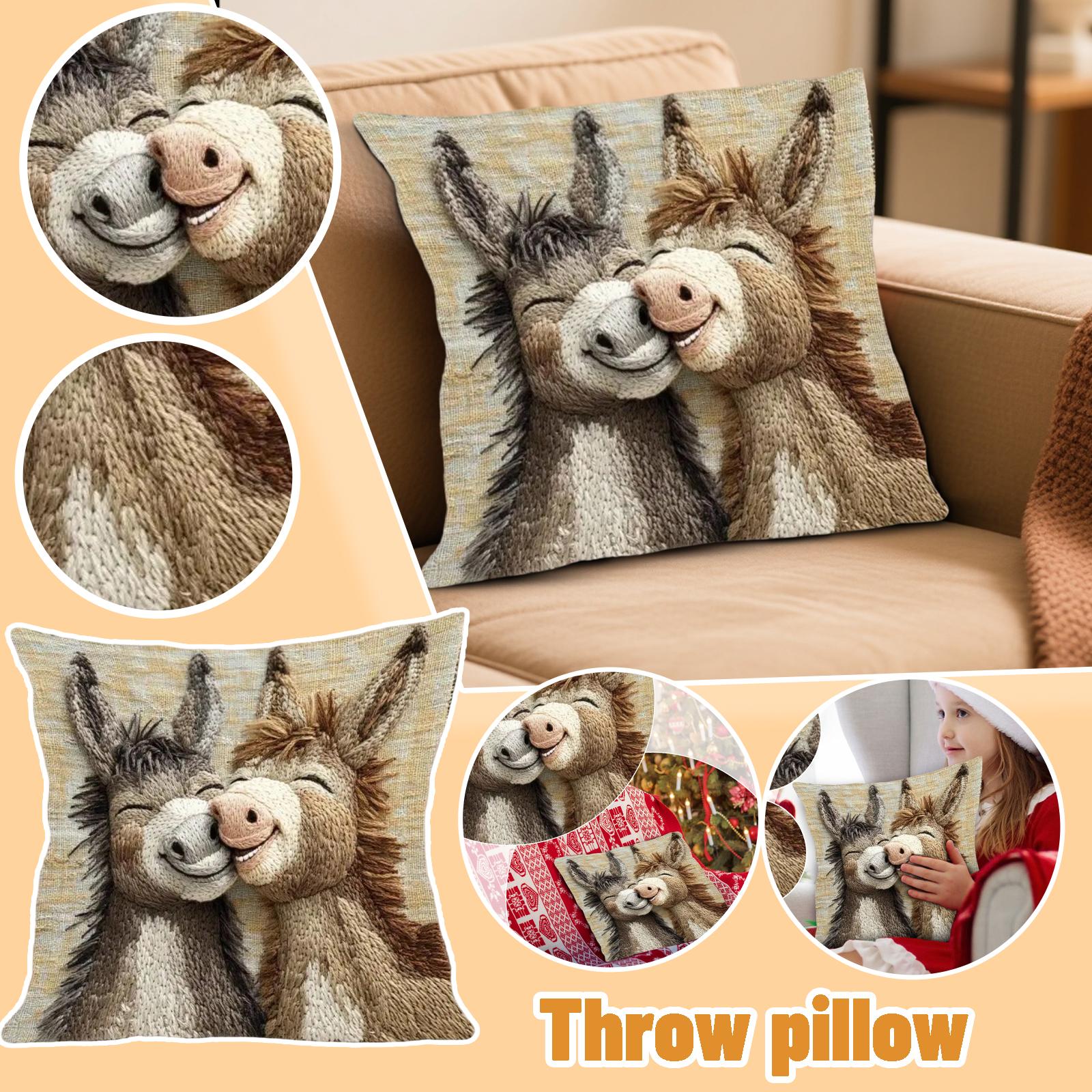 

Retro Cartoon Cute Donkey Pillowcase, Skin-friendly Short Plush Sofa Decoration Cushion Cover One Size
