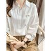 Damen Koreanischer Stil Locker Weiß Baumwolle Langarmhemd - 2025 Neu Herbst Layering Oberteil