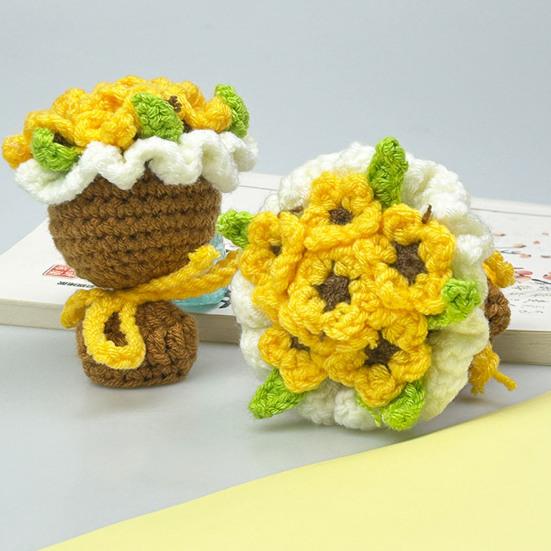 Crochet Rose Flower Bouquet Decoration Handmade Knitting Floral Ornament Finished Hand Woven Flower Table