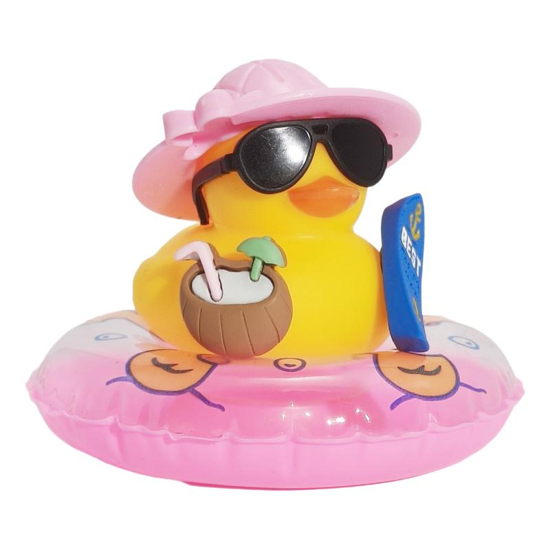 1 Set Cute Car Decoration Summer Little Yellow Duck Coconut Skateboard Hat Rubber Squeeze Duck Car Dashboard Ornaments