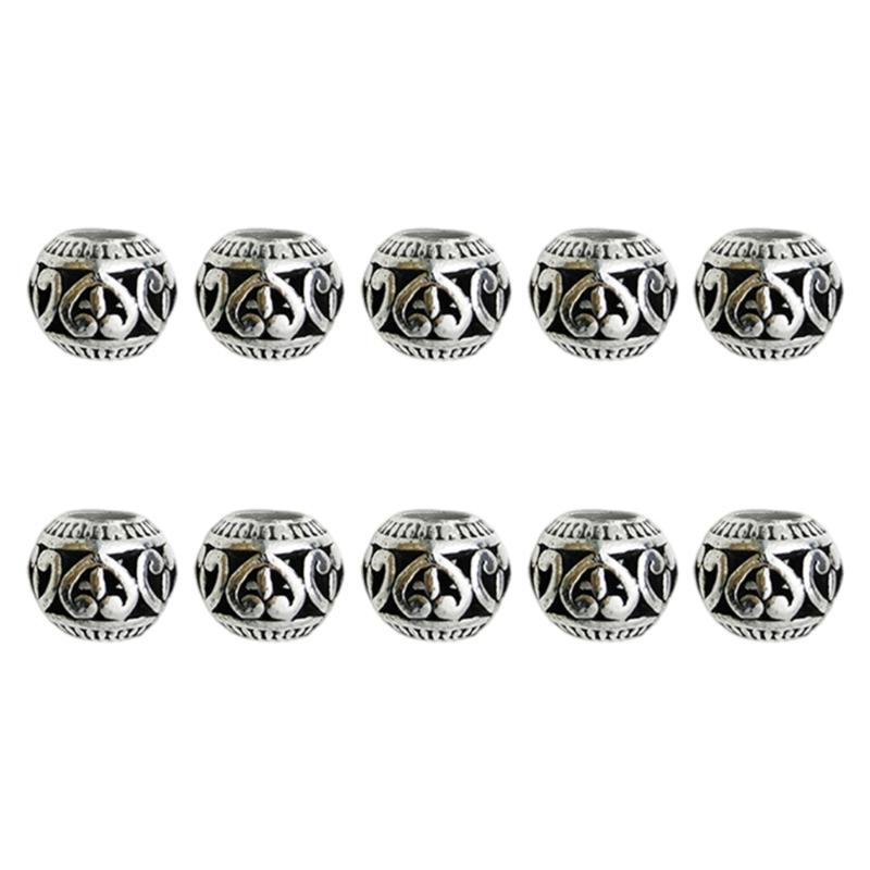 10Pieces European Style Spacer Beads with Large Holes Silver Round Spacer Beads Accessory for Creative Jewellery Making
