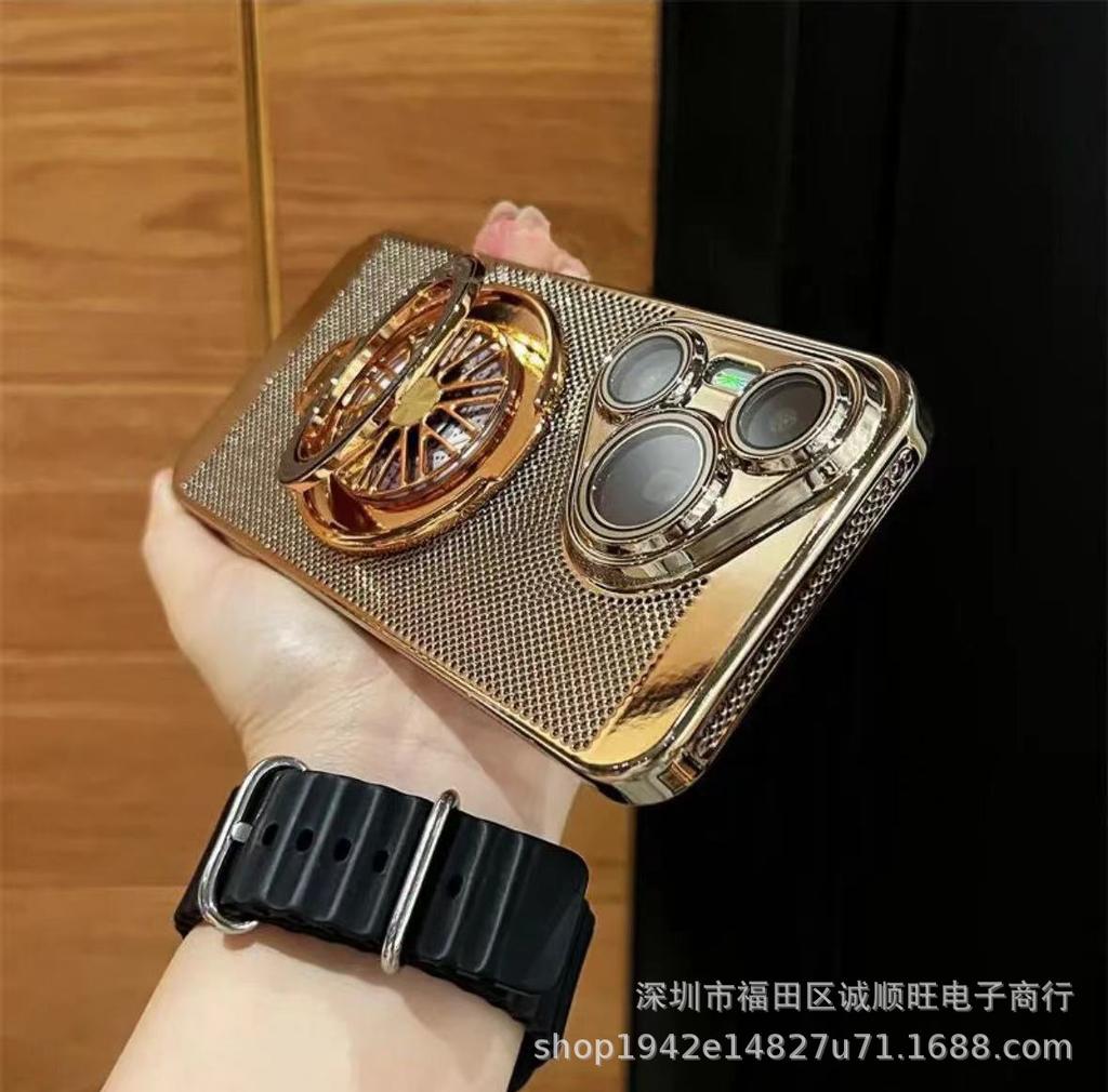 Applicable to Huawei Pura70 mobile phone case electroplating heat dissipation mesh shell rotating magnetic suction bracket mate60 hard case anti-drop