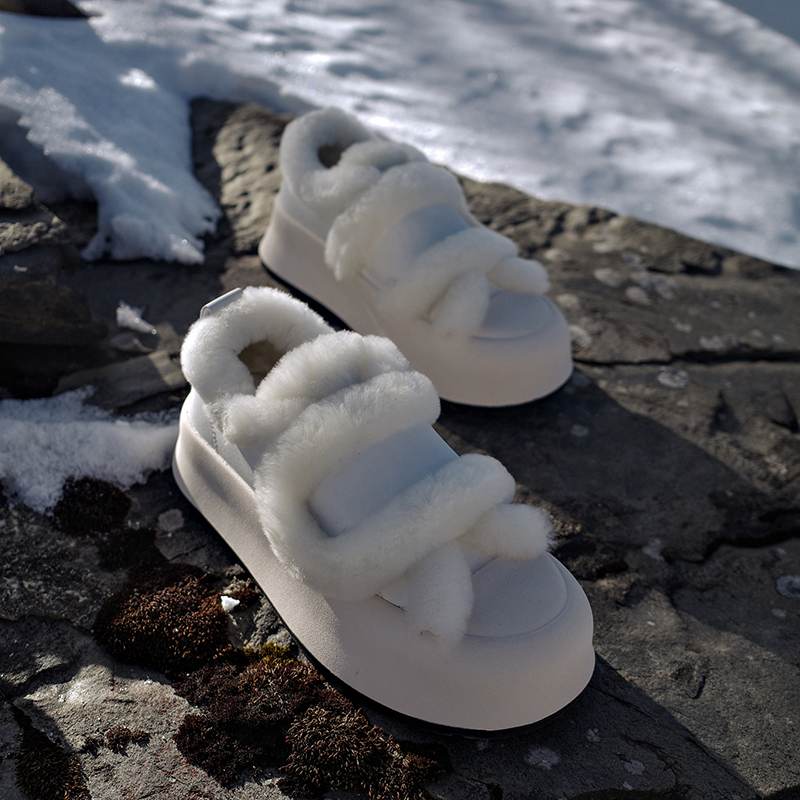 Cow Split Leather Keep Warm Winter White Sneakers Platform Women Artificial Wool Casual Shoes
