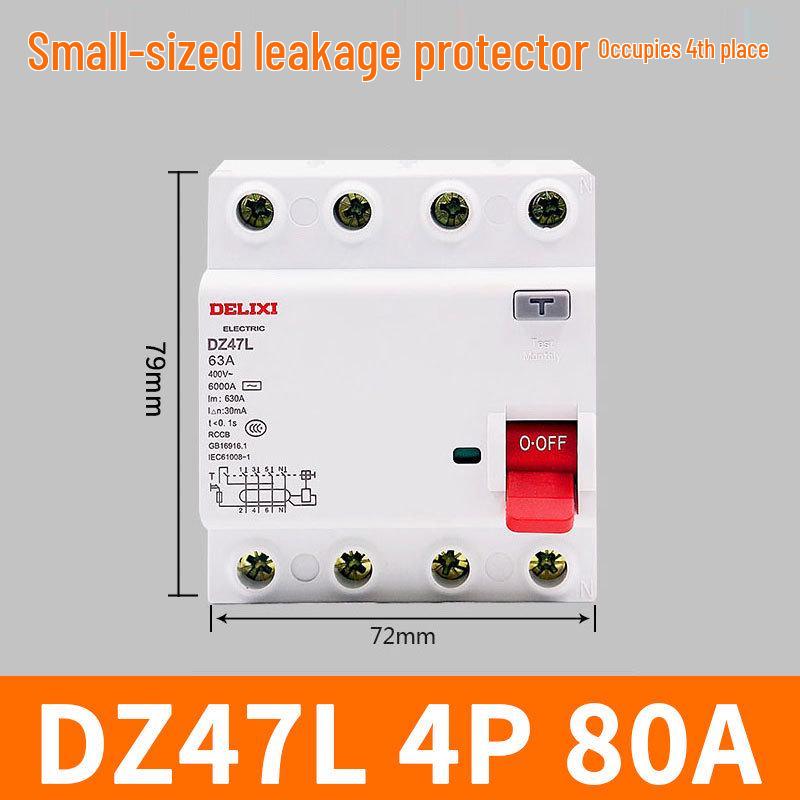 Delixi Mini Circuit Breaker DZ47L 2P/4P with Earth Leakage Protection, 63A/100A for Household Use