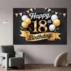 2D Elegant Black Gold 18th Happy Birthday Background Cloth with Ribbon Banner