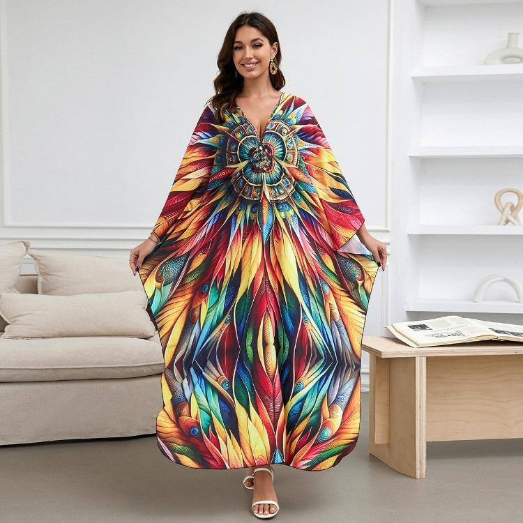 Beach Vacation Women Summer Kaftans Maxi Dresses Printed Cover Ups Swimwear Big Sales Factory Supply Bathing Suits