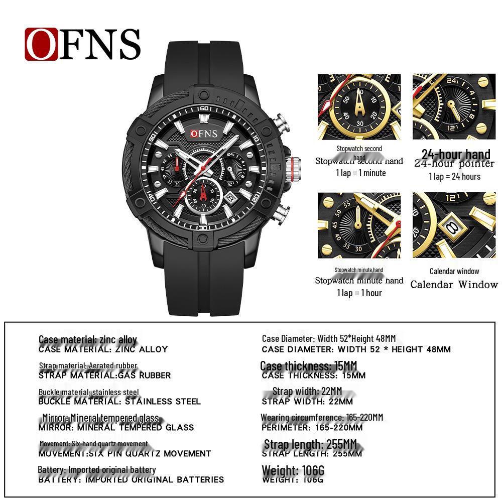 OFNS Men's Luminous Quartz Sports Wristwatch - Fashionable, Waterproof, Three-Hand Display