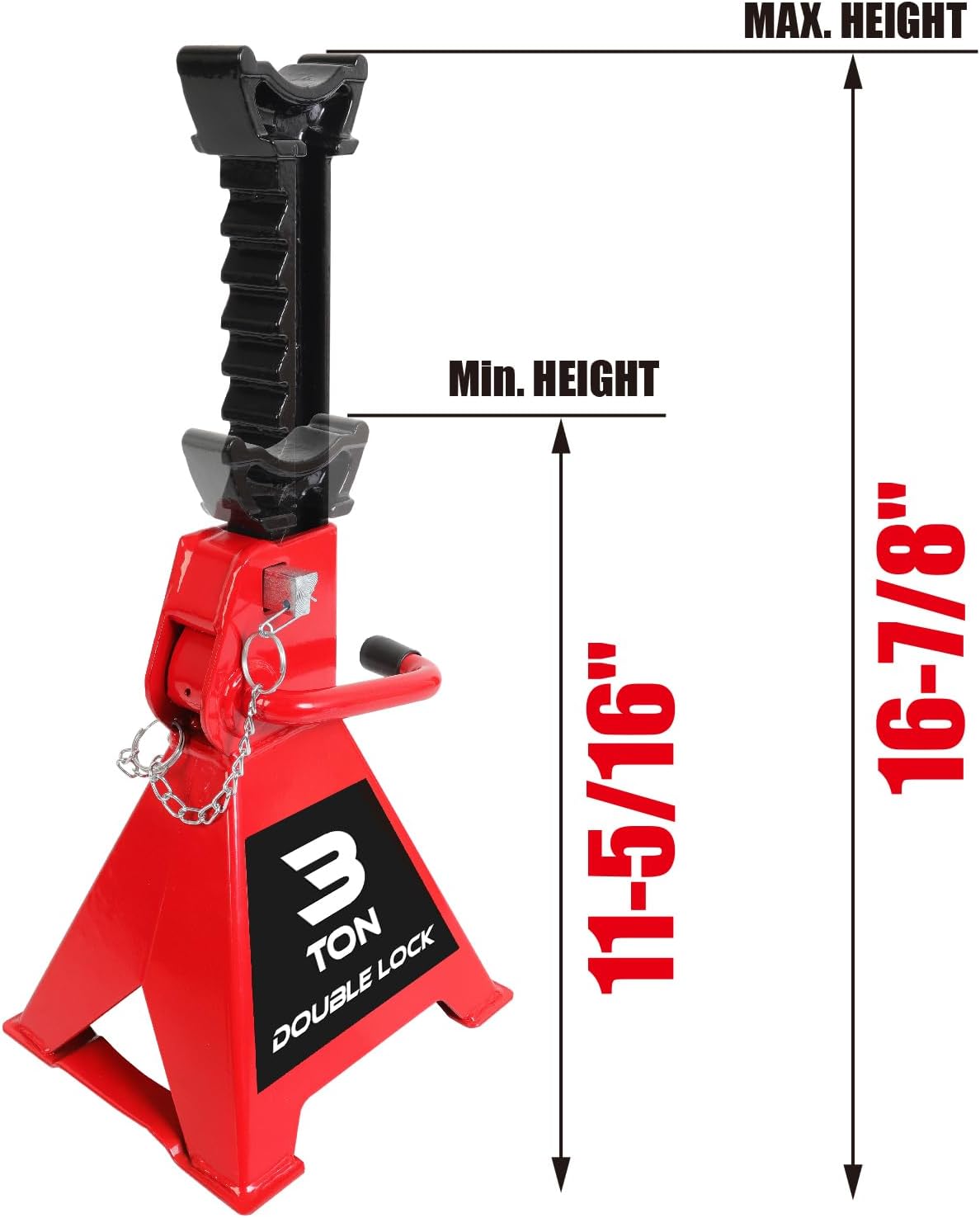 Torin 3 Ton Steel Heavy Duty Jack Stands: Double Locking Pins - Red, 1 Pair (2 Pack) 3 ton