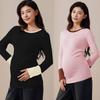 Zwangerschap Tweedeelig Setje: Gezellig Herfst/Winter Fleece T-shirt & Buikondersteunende Basislaag Broek voor een Discreet Uiterlijk